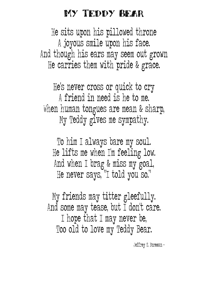 Teddy Bear Poems, My Teddy Bear Poem by Jeffrey S. Foreman on denisepurringtonbears.com